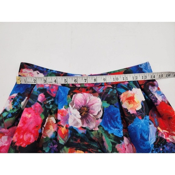 Express Colorful Floral Pleated High Waisted Skater Skirt Size Small - Picture 5 of 7